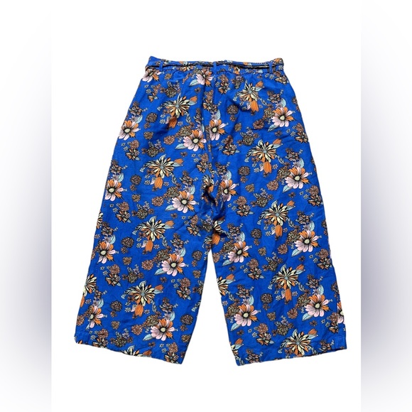 ModCloth Wide Leg Floral Cropped Linen Pants Size Large - Picture 5 of 6